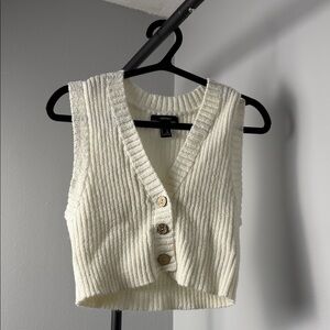 Forever 21 Cream Ribbed Knit Cardigan Vest